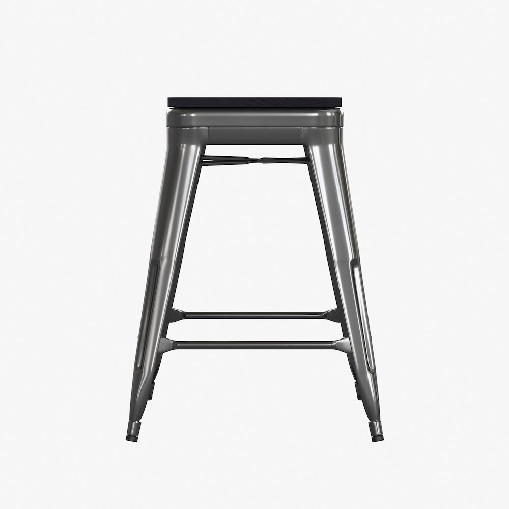 24" High Black Metal Indoor-Counter Height Stool with Black Poly Resin Wood Seat. Picture 10