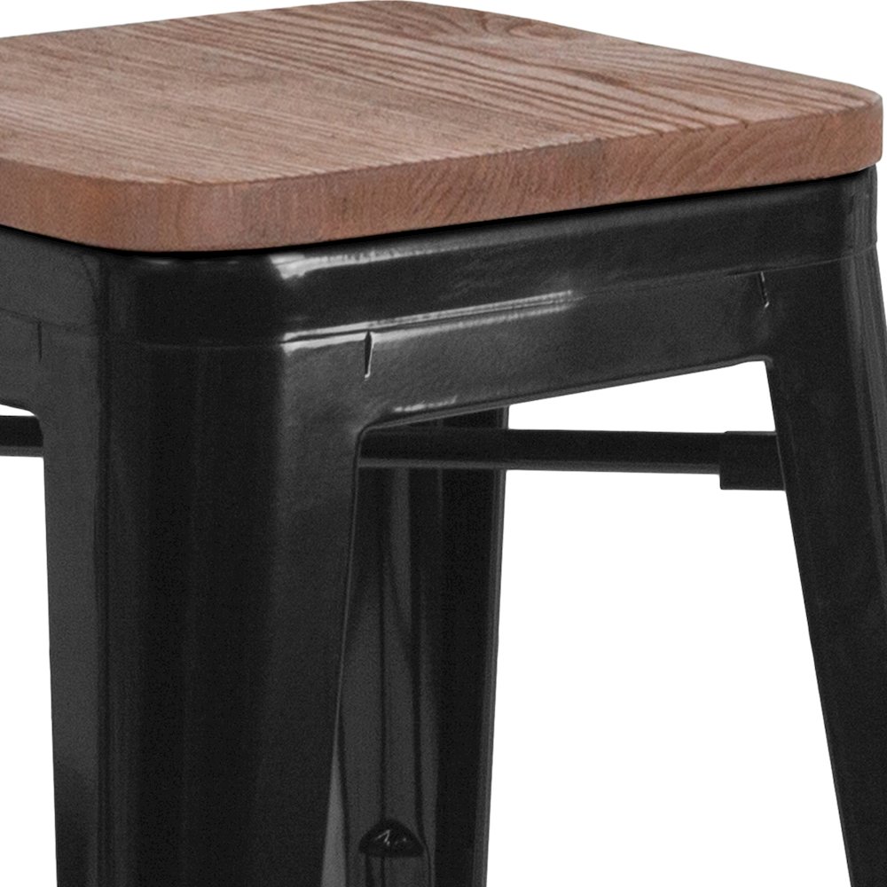 24" High Backless Black Metal Counter Height Stool with Square Wood Seat. Picture 9