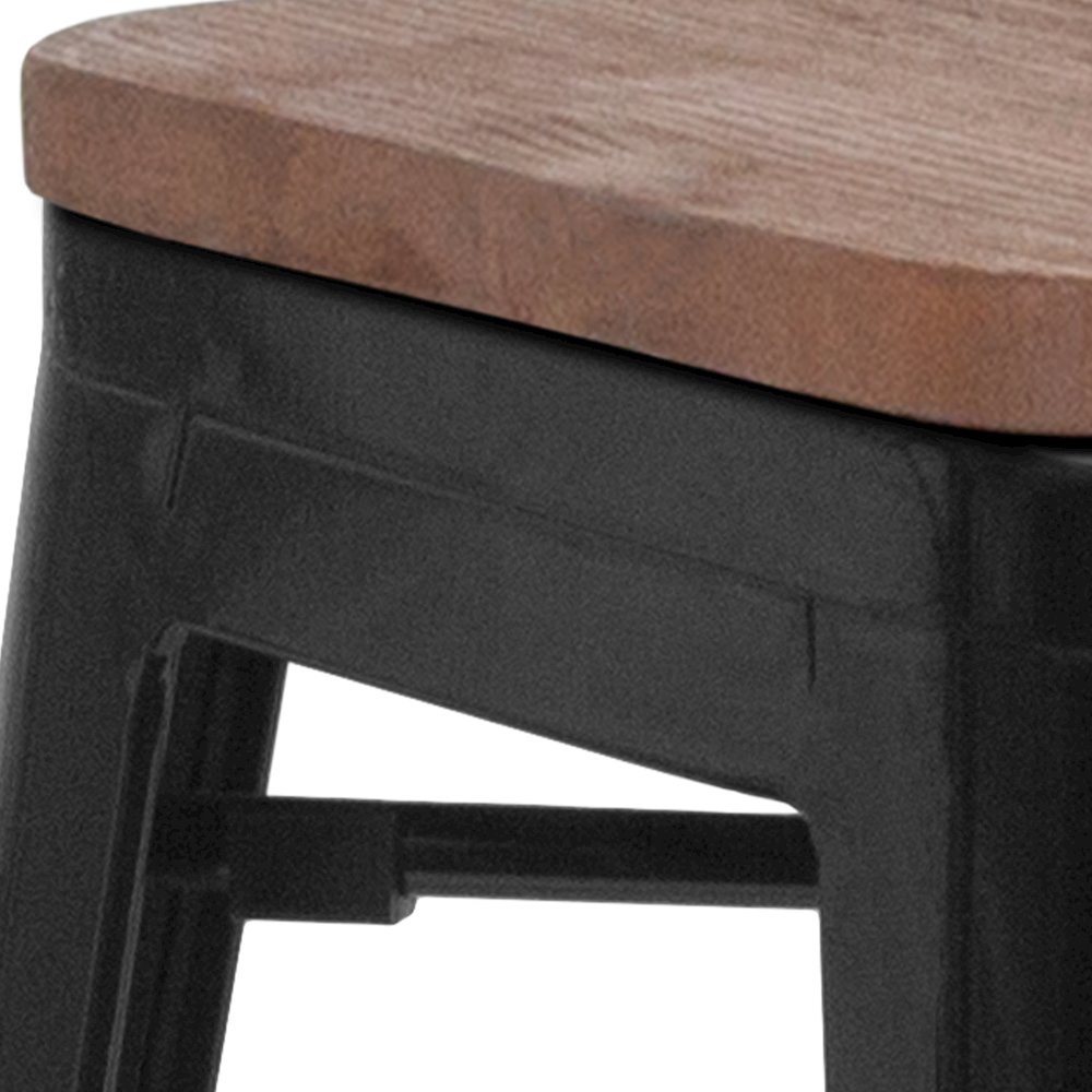 24" High Backless Black Metal Counter Height Stool with Square Wood Seat. Picture 11