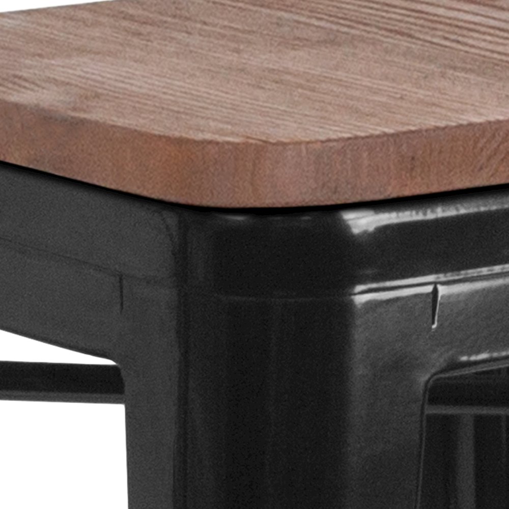 24" High Backless Black Metal Counter Height Stool with Square Wood Seat. Picture 8