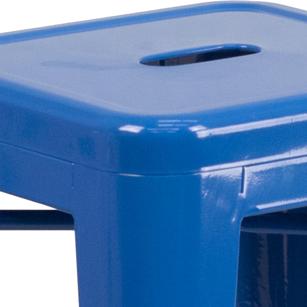 24" High Backless Blue Metal Indoor-Outdoor Counter Height Stool with Seat. Picture 11