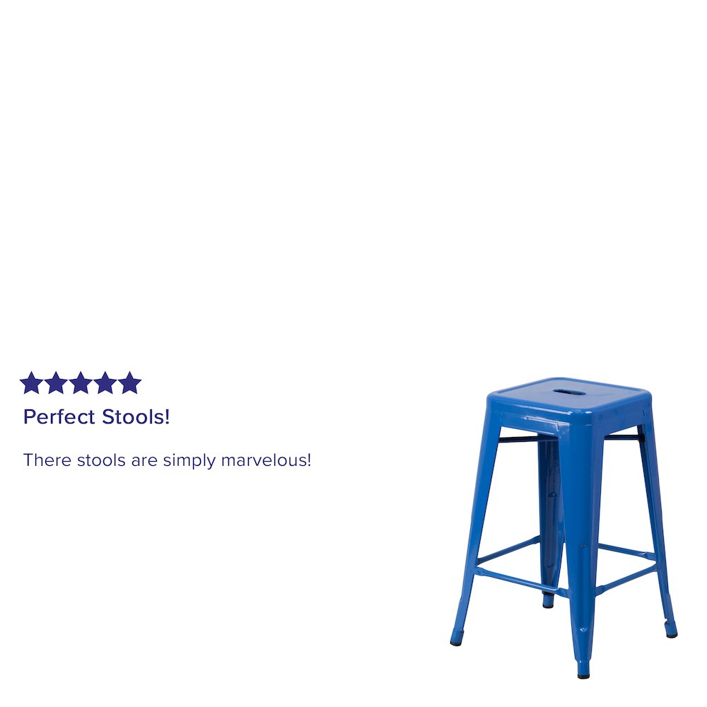 24" High Backless Blue Metal Indoor-Outdoor Counter Height Stool with Seat. Picture 4