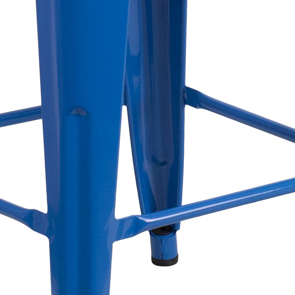 24" High Backless Blue Metal Counter Height Stool with Square Wood Seat. Picture 10