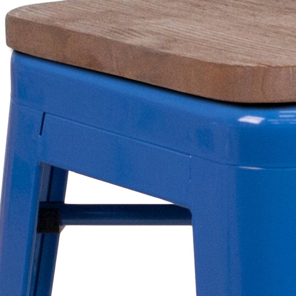 24" High Backless Blue Metal Counter Height Stool with Square Wood Seat. Picture 11
