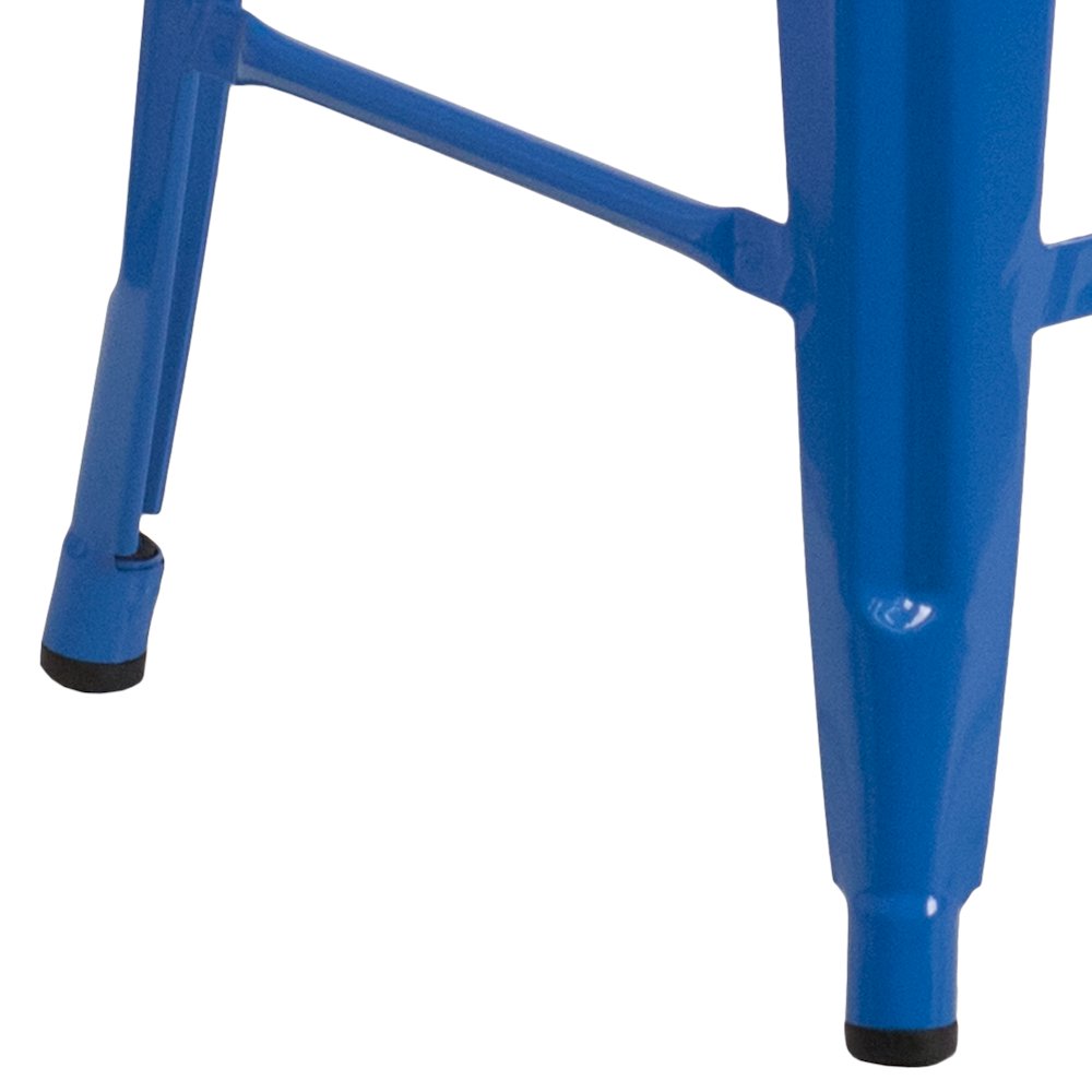 24" High Backless Blue Metal Counter Height Stool with Square Wood Seat. Picture 8