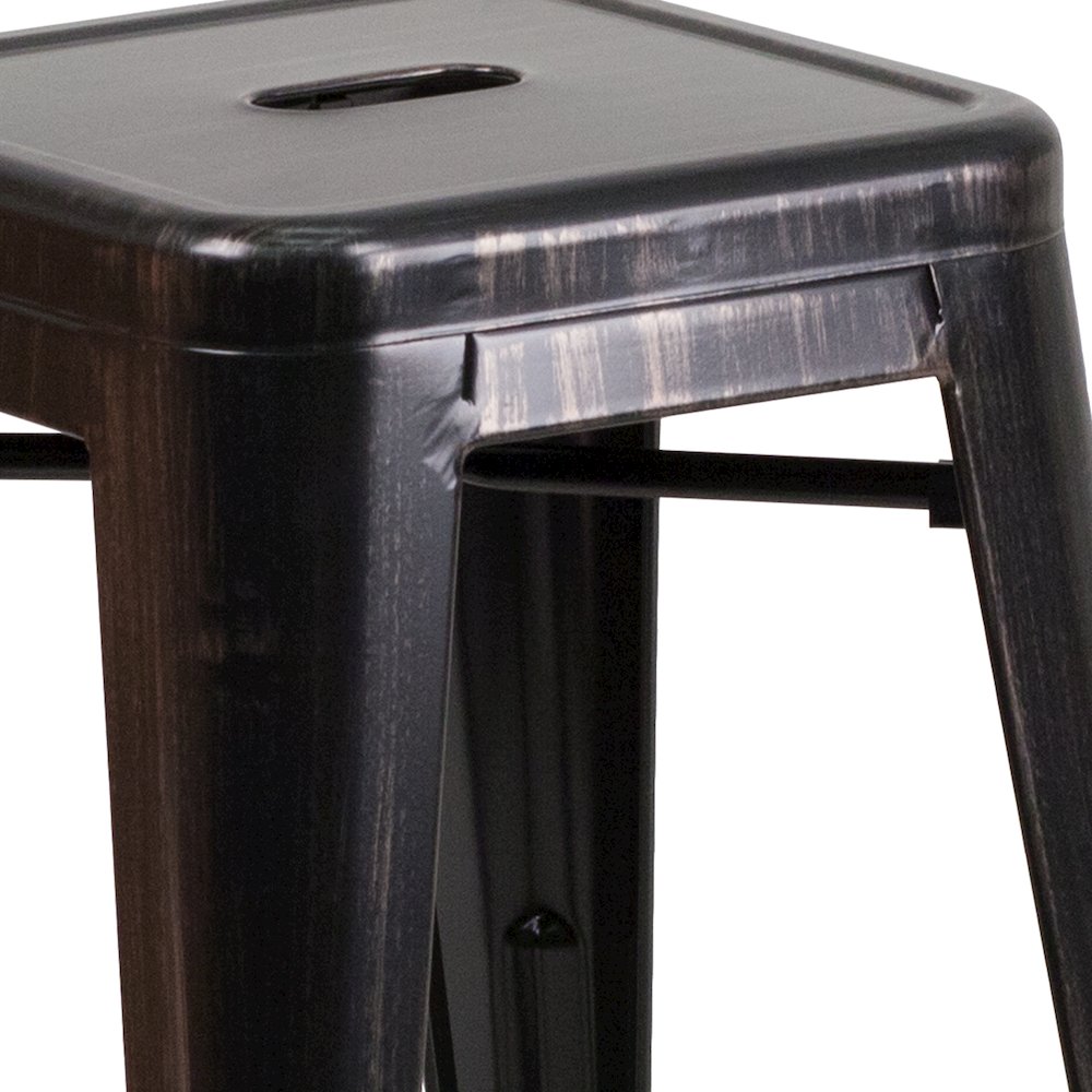 24" High Black-Antique Gold Metal Indoor-Outdoor Counter Height Stool with Seat. Picture 10
