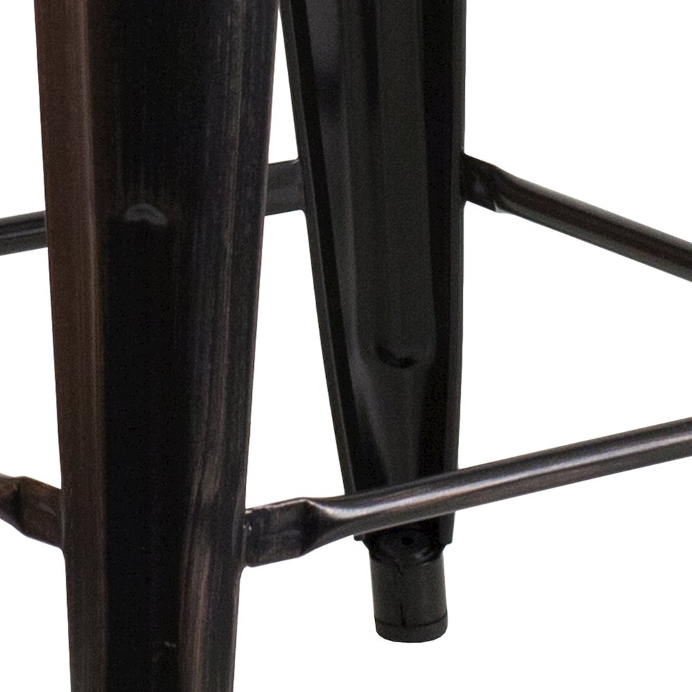 24" High Black-Antique Gold Metal Indoor-Outdoor Counter Height Stool with Seat. Picture 7