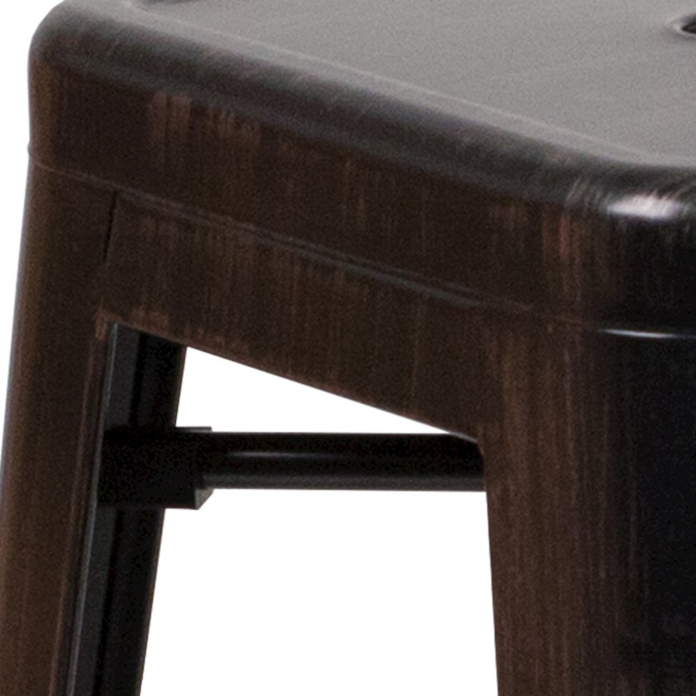 24" High Black-Antique Gold Metal Indoor-Outdoor Counter Height Stool with Seat. Picture 11
