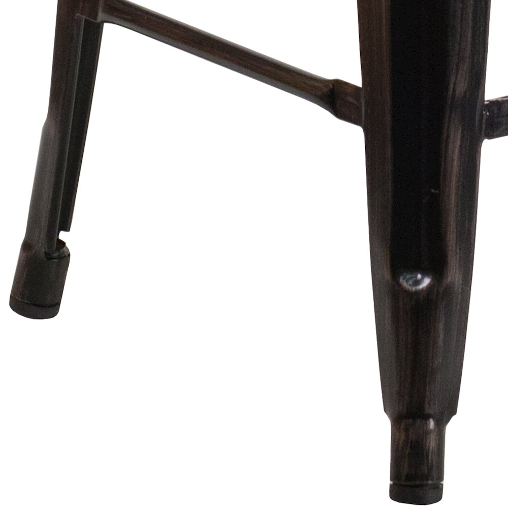 24" High Black-Antique Gold Metal Indoor-Outdoor Counter Height Stool with Seat. Picture 9