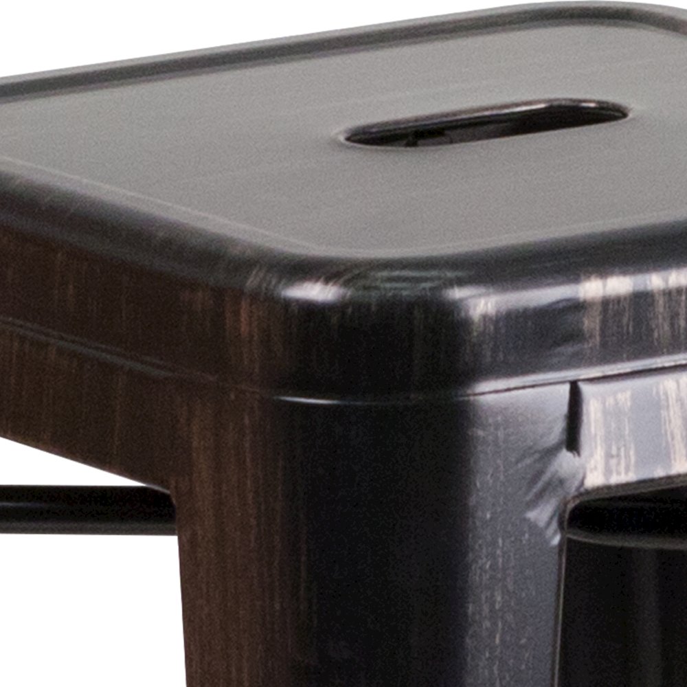 24" High Black-Antique Gold Metal Indoor-Outdoor Counter Height Stool with Seat. Picture 8