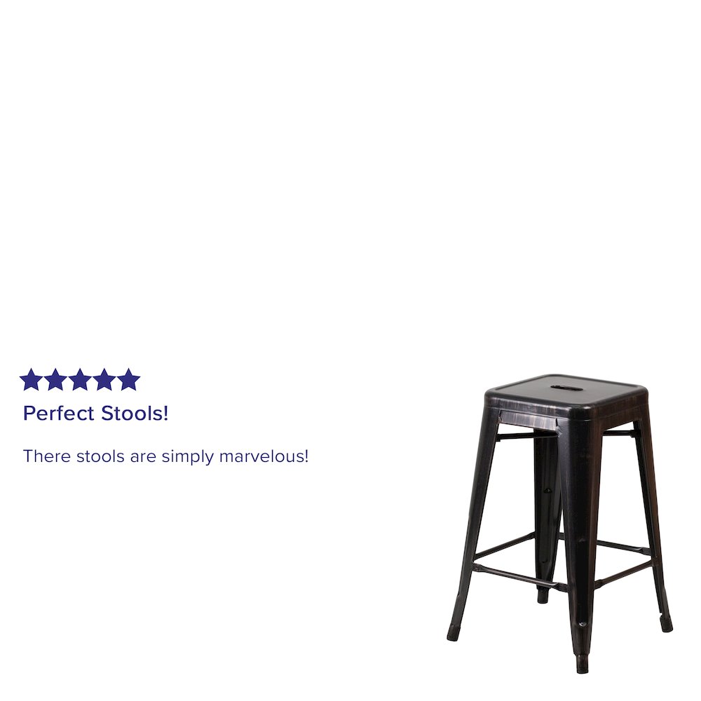 24" High Black-Antique Gold Metal Indoor-Outdoor Counter Height Stool with Seat. Picture 4