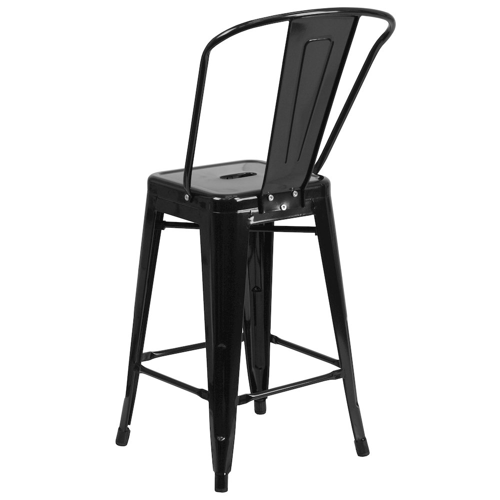 24" High Black Metal Indoor-Outdoor Counter Height Stool with Removable Back. Picture 7