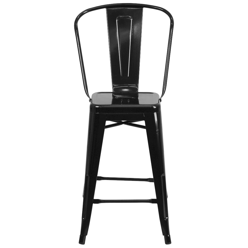 24" High Black Metal Indoor-Outdoor Counter Height Stool with Removable Back. Picture 10