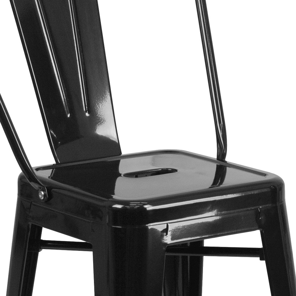 24" High Black Metal Indoor-Outdoor Counter Height Stool with Removable Back. Picture 8