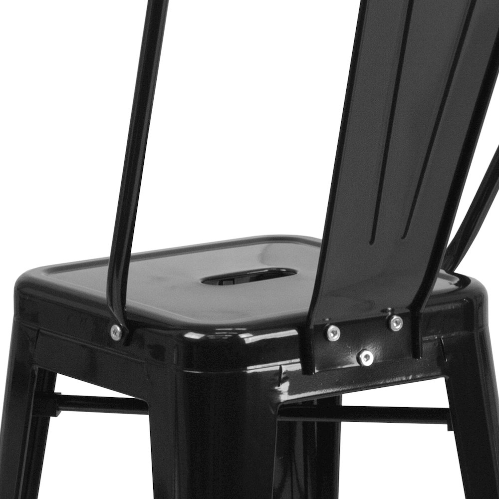 24" High Black Metal Indoor-Outdoor Counter Height Stool with Removable Back. Picture 11