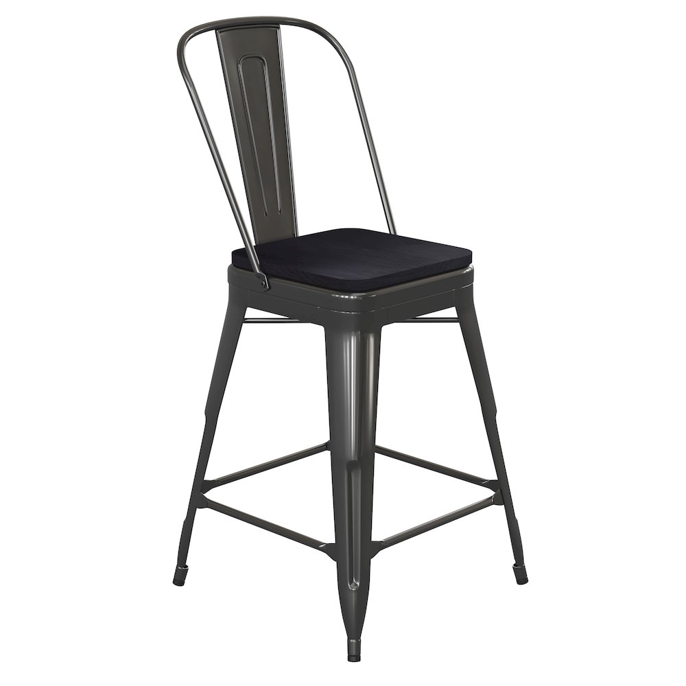 24" High Black Metal Indoor-Counter Height Stool with Removable Back. Picture 1