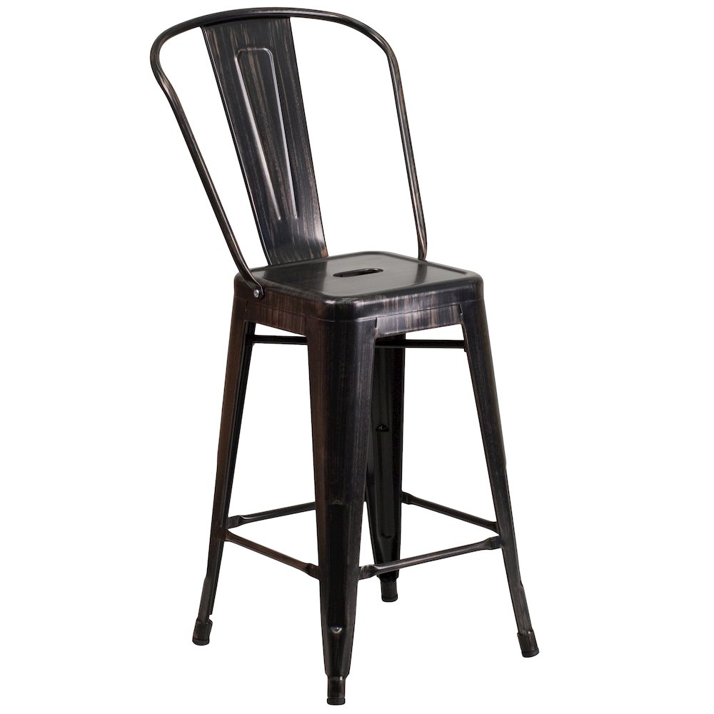 24" High Black-Antique Gold Metal Indoor-Counter Height Stool. Picture 1