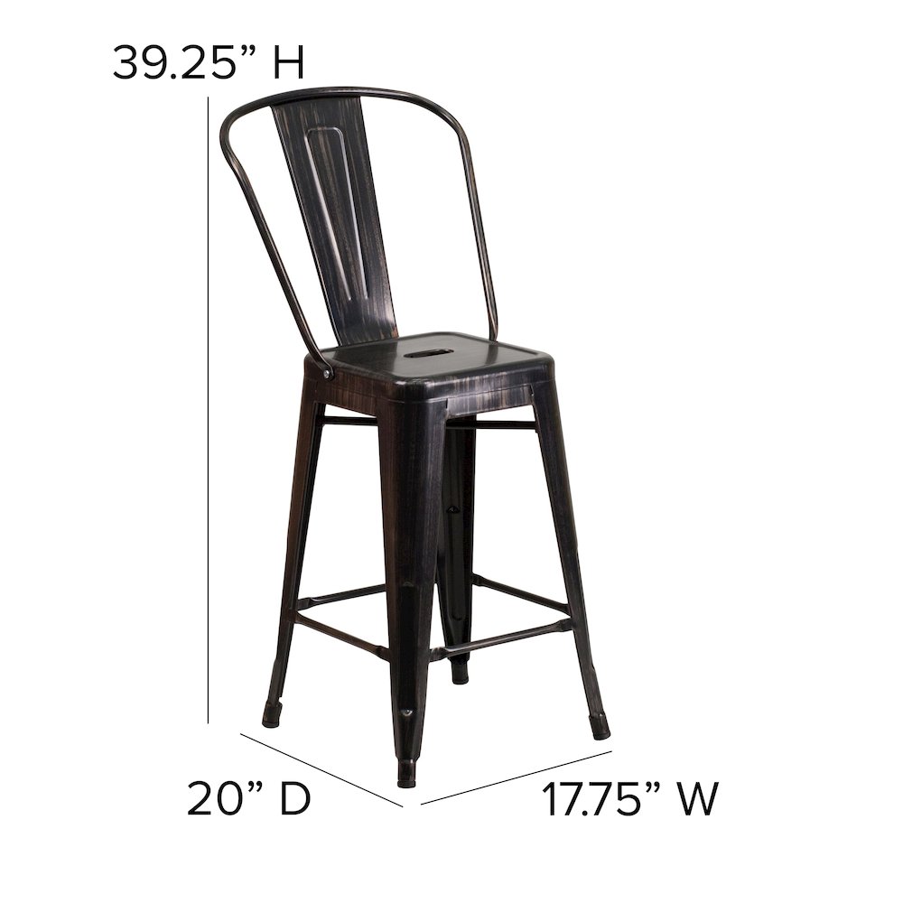 24" High Black-Antique Gold Metal Indoor-Counter Height Stool. Picture 6