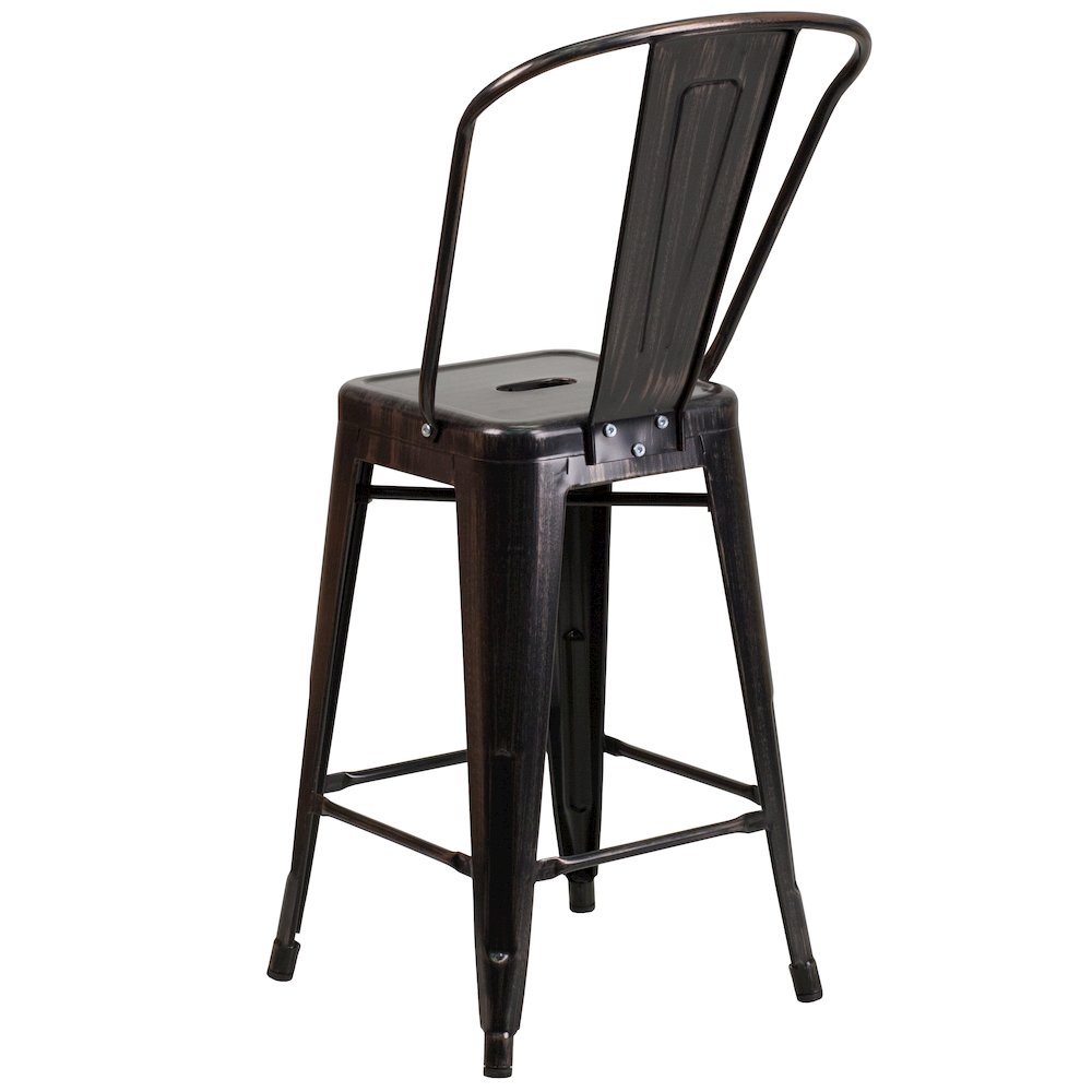 24" High Black-Antique Gold Metal Indoor-Counter Height Stool. Picture 7