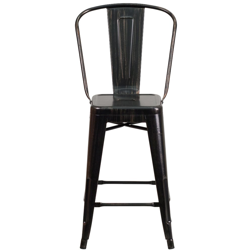 24" High Black-Antique Gold Metal Indoor-Counter Height Stool. Picture 10