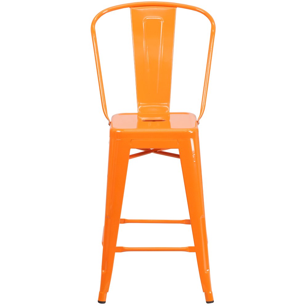 24" High Orange Metal Indoor-Outdoor Counter Height Stool with Removable Back. Picture 10