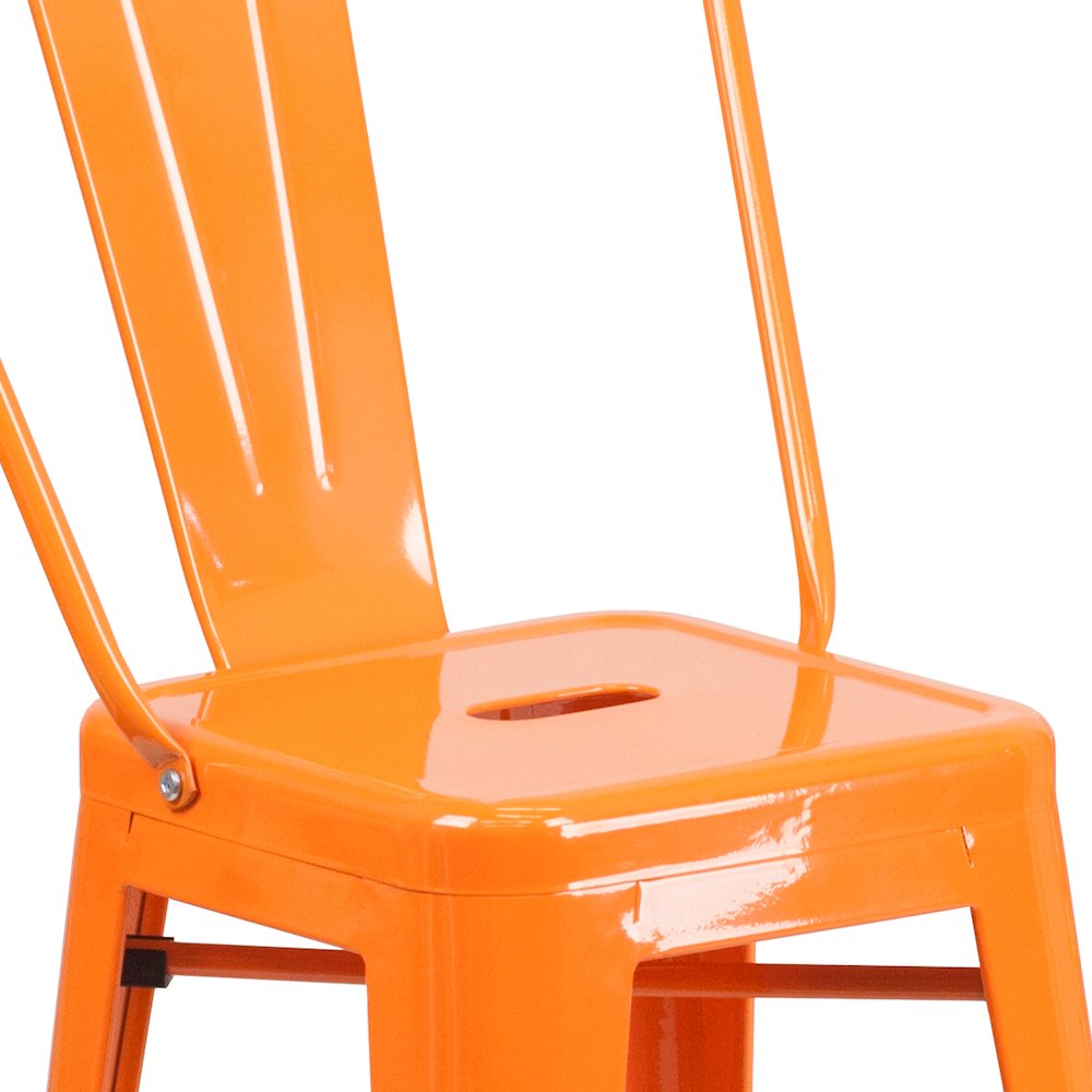 24" High Orange Metal Indoor-Outdoor Counter Height Stool with Removable Back. Picture 8