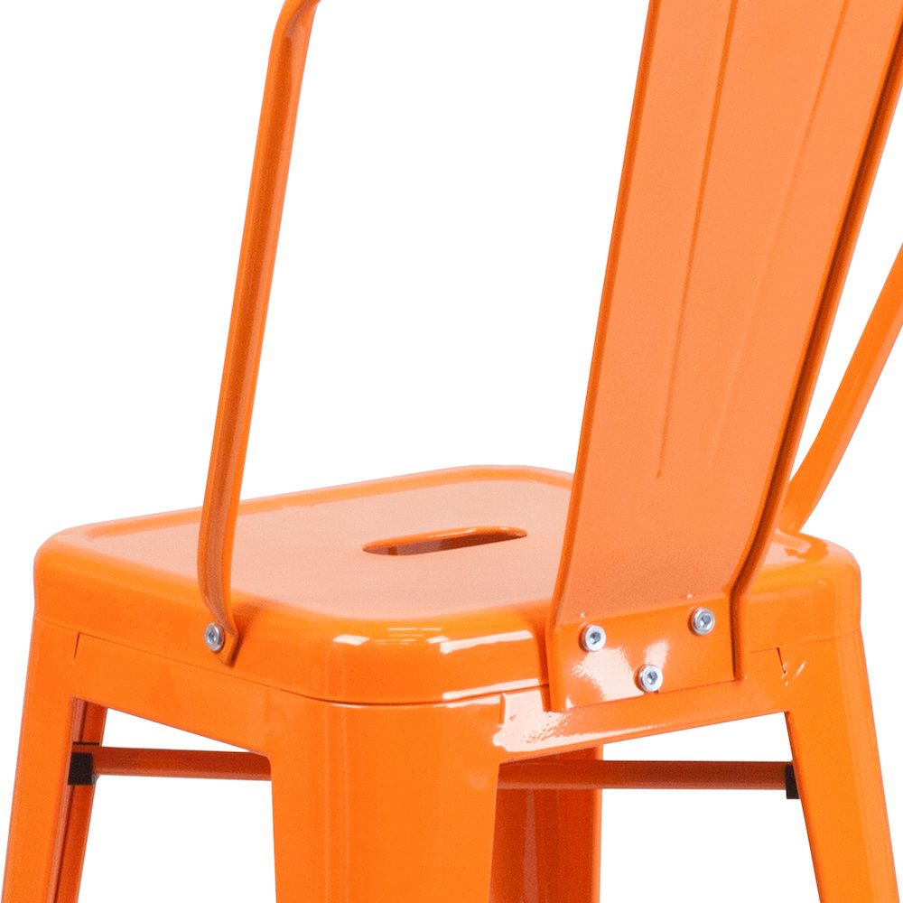 24" High Orange Metal Indoor-Outdoor Counter Height Stool with Removable Back. Picture 11