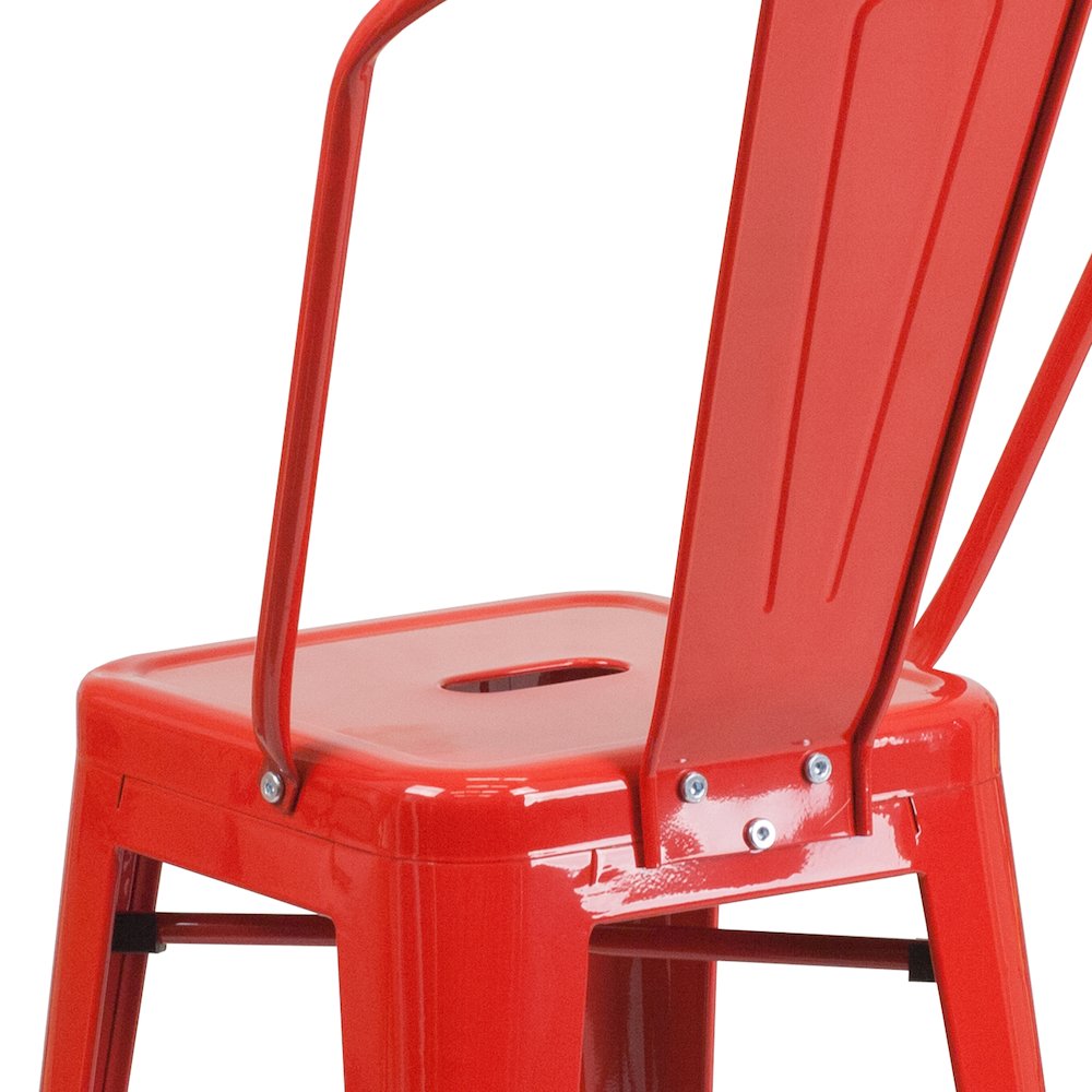 24" High Red Metal Indoor-Outdoor Counter Height Stool with Removable Back. Picture 11