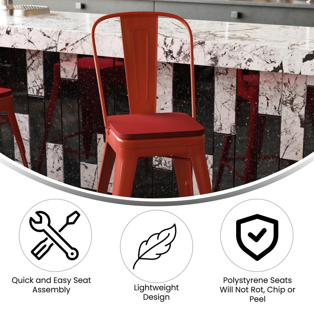24" High Red Metal Indoor-Counter Height Stool with Removable Back. Picture 4