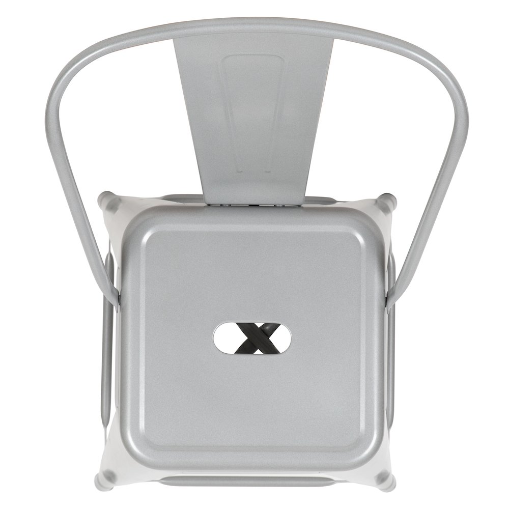 Commercial Grade 24" High Silver Metal Indoor-Outdoor Counter Height Stool with Removable Back. Picture 9