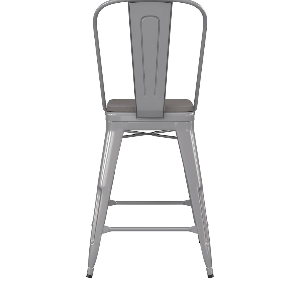 24" High Silver Metal Indoor-Counter Height Stool with Removable Back. Picture 9