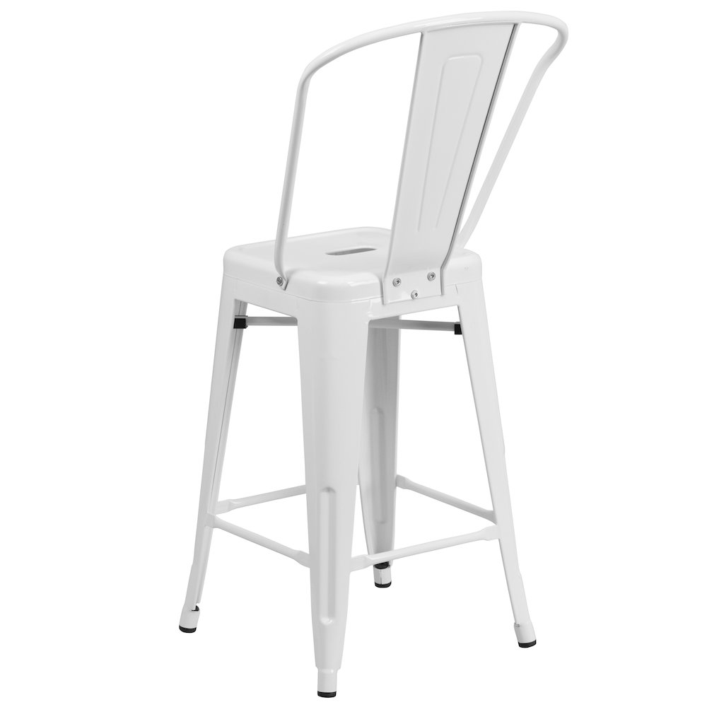 24" High White Metal Indoor-Outdoor Counter Height Stool with Removable Back. Picture 7