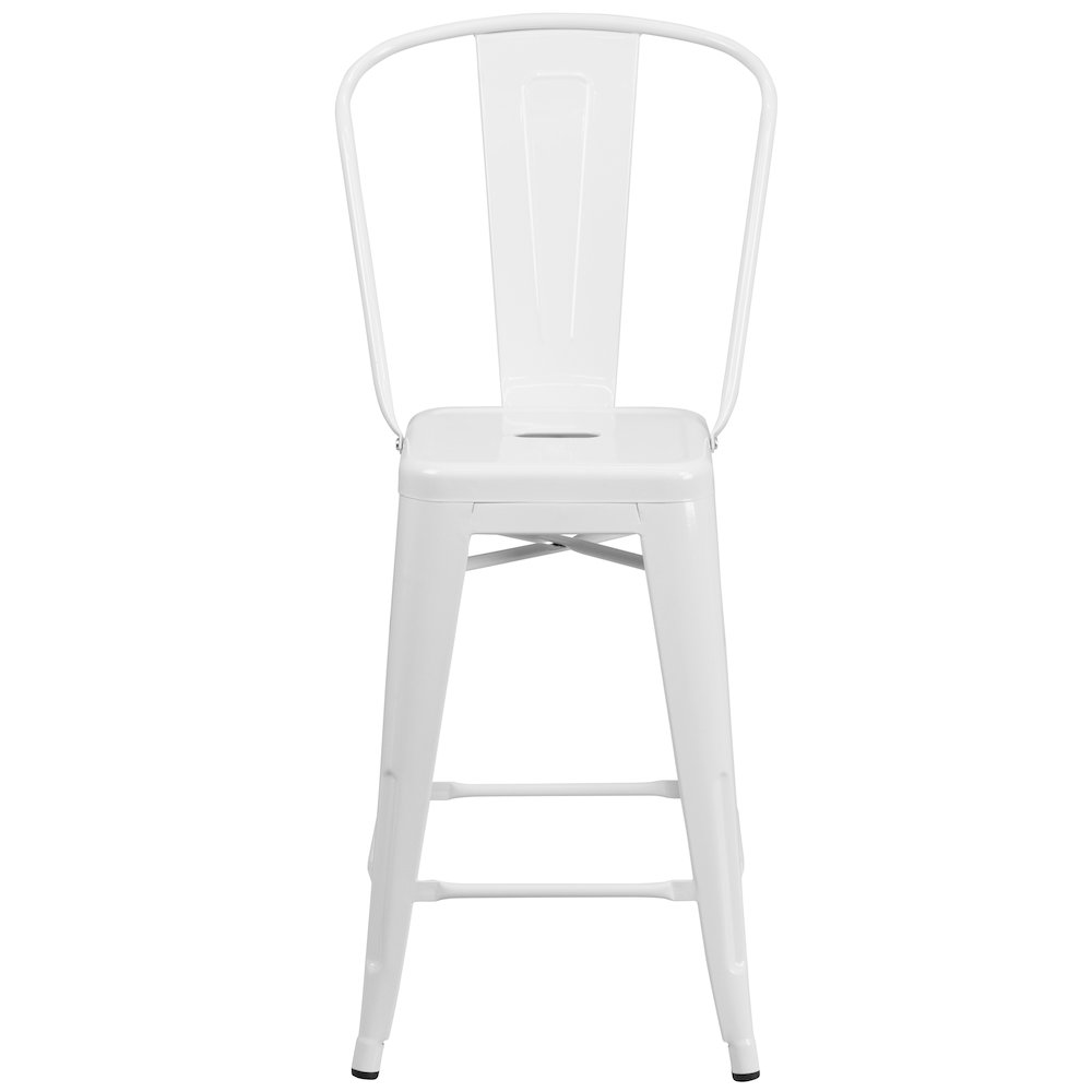 24" High White Metal Indoor-Outdoor Counter Height Stool with Removable Back. Picture 10