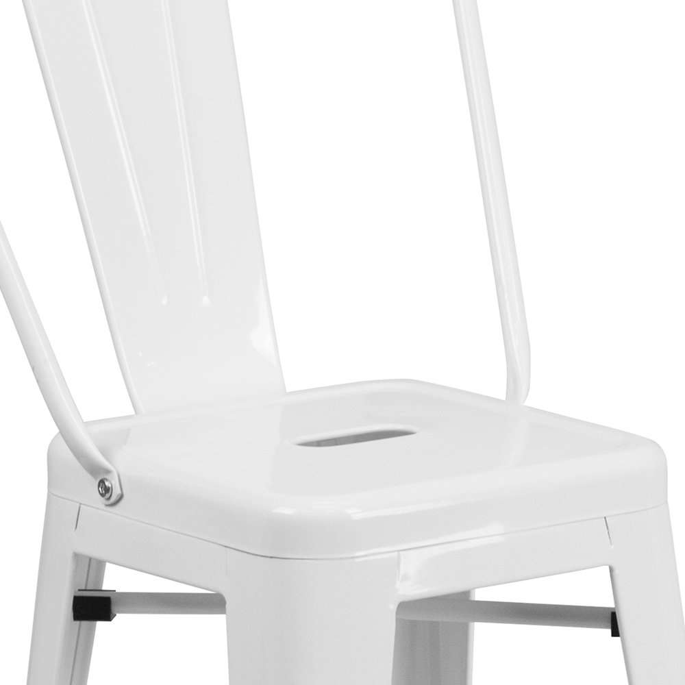 24" High White Metal Indoor-Outdoor Counter Height Stool with Removable Back. Picture 11