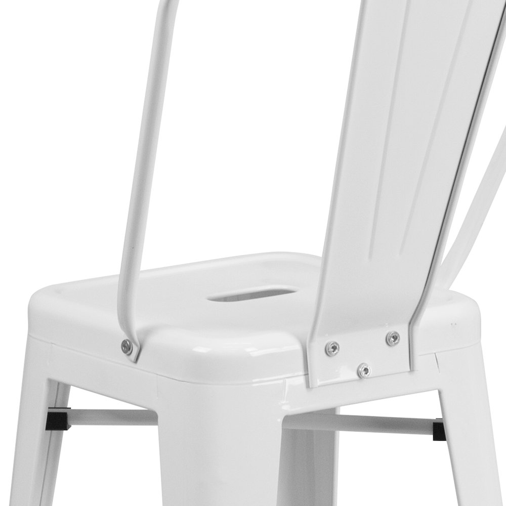 24" High White Metal Indoor-Outdoor Counter Height Stool with Removable Back. Picture 8