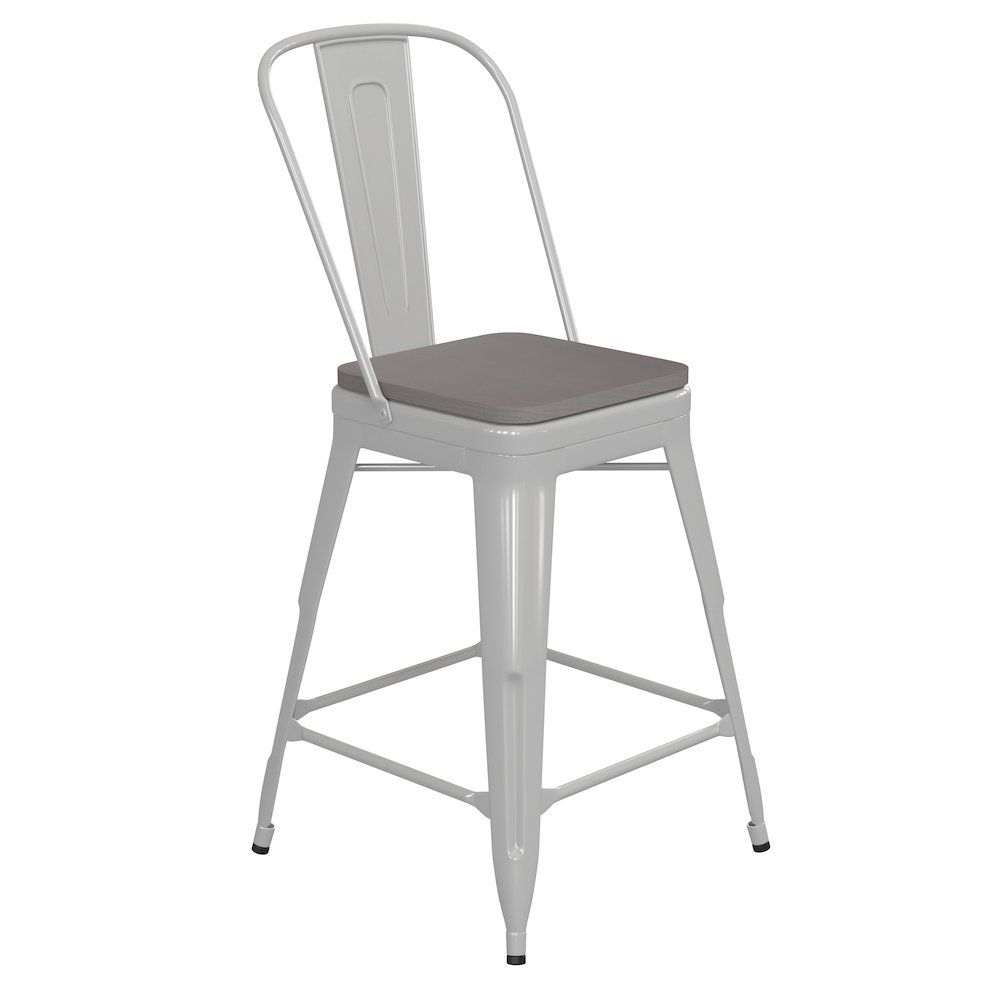 24" High White Metal Indoor-Counter Height Stool with Removable Back. Picture 1