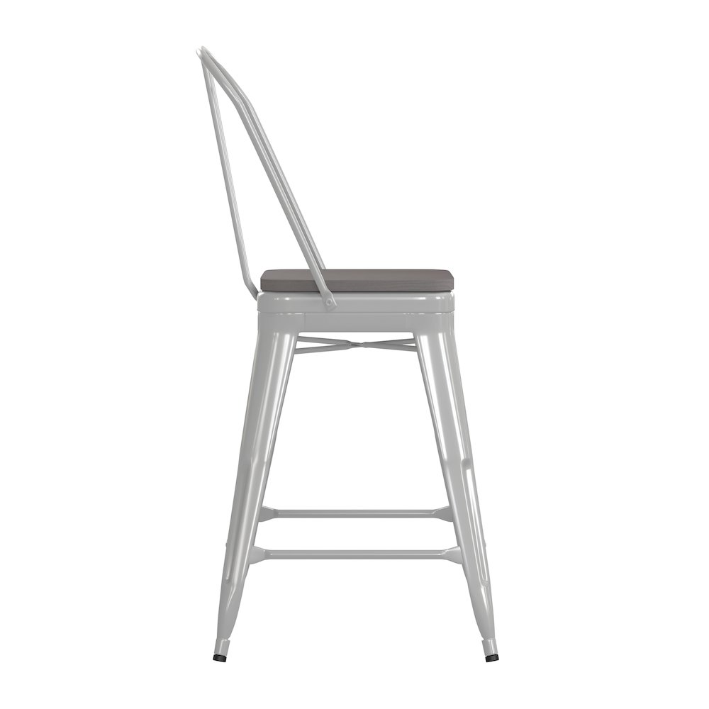 24" High White Metal Indoor-Counter Height Stool with Removable Back. Picture 10