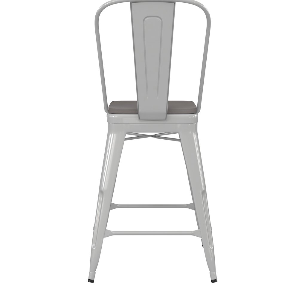 24" High White Metal Indoor-Counter Height Stool with Removable Back. Picture 9