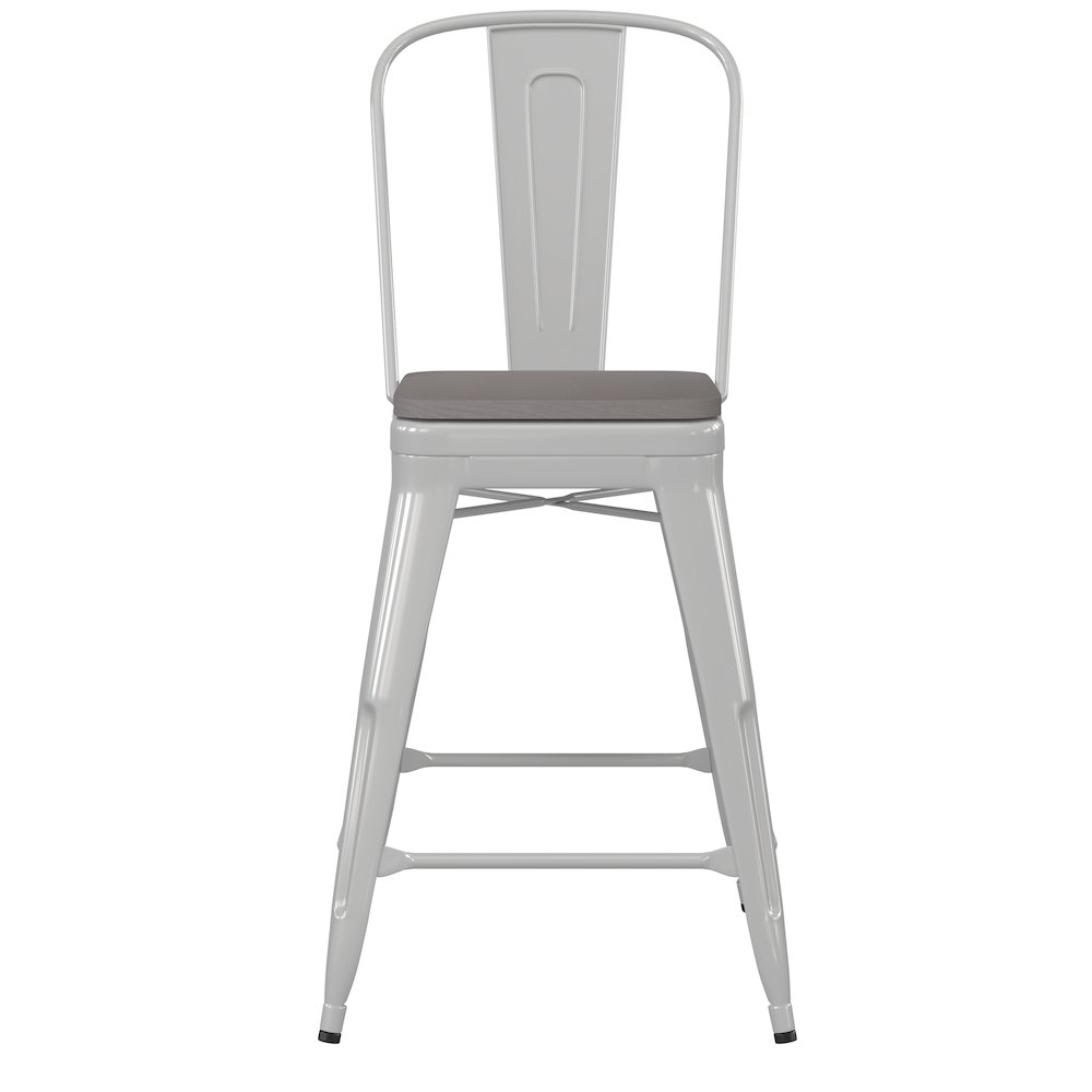 24" High White Metal Indoor-Counter Height Stool with Removable Back. Picture 11