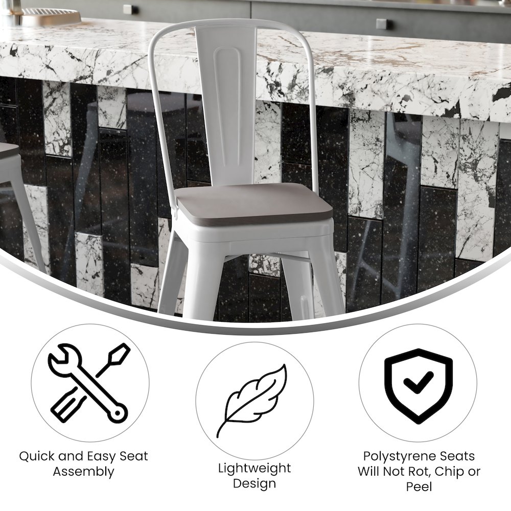 24" High White Metal Indoor-Counter Height Stool with Removable Back. Picture 4