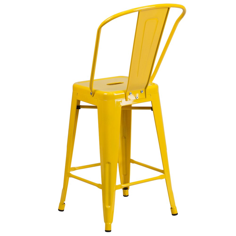 Commercial Grade 24" High Yellow Metal Indoor-Outdoor Counter Height Stool with Removable Back. Picture 4