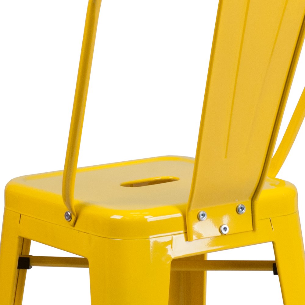 24" High Yellow Metal Indoor-Outdoor Counter Height Stool with Removable Back. Picture 8
