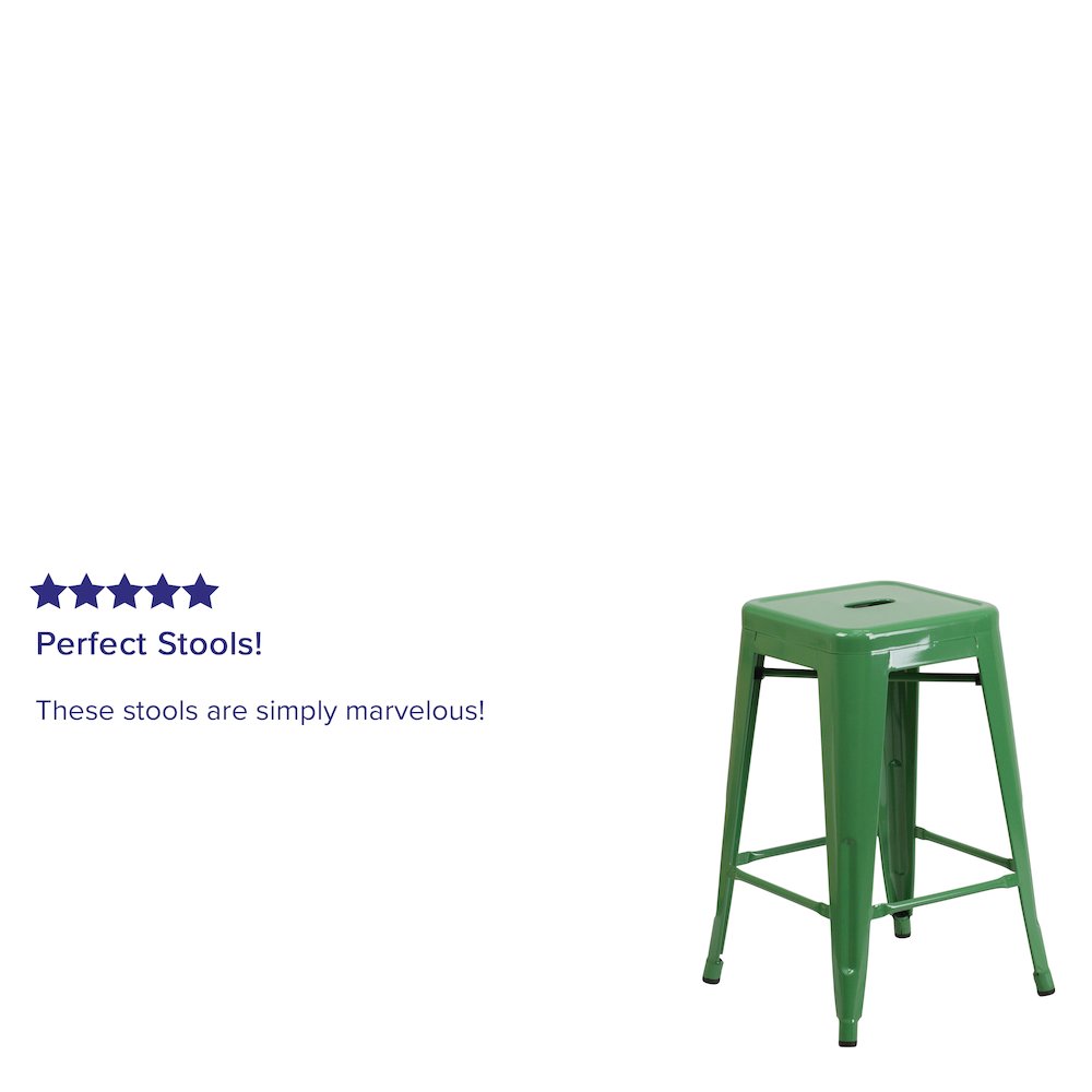 24" High Backless Green Metal Indoor-Outdoor Counter Height Stool with Seat. Picture 4
