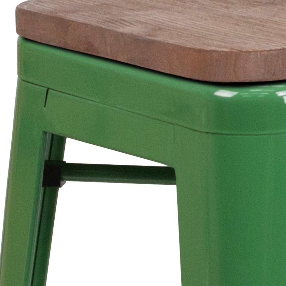 24" High Backless Green Metal Counter Height Stool with Square Wood Seat. Picture 11
