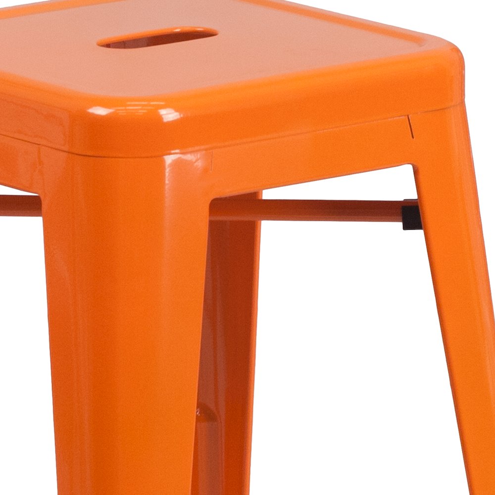 24" High Backless Orange Metal Indoor-Outdoor Counter Height Stool with Seat. Picture 8
