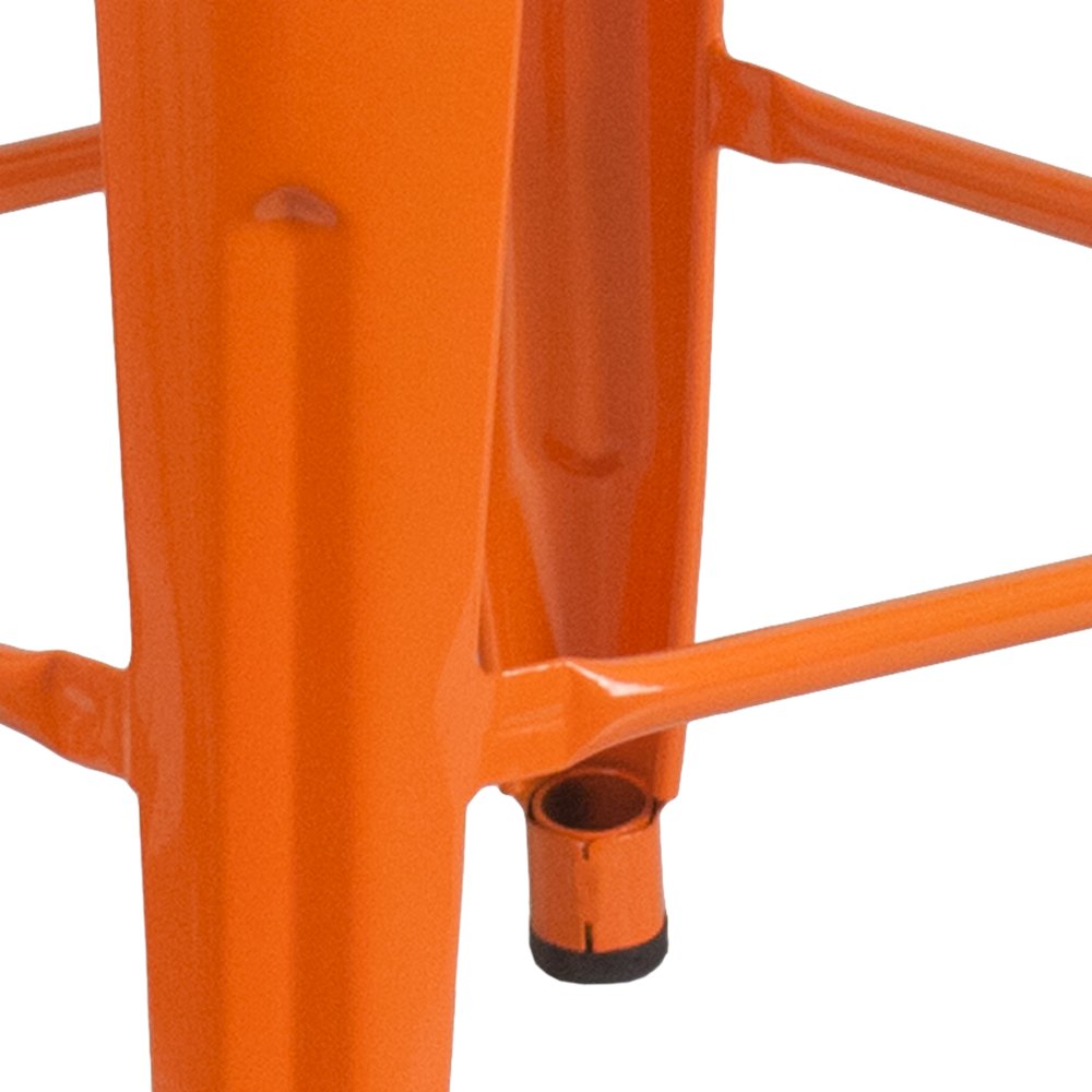 24" High Backless Orange Metal Indoor-Outdoor Counter Height Stool with Seat. Picture 10