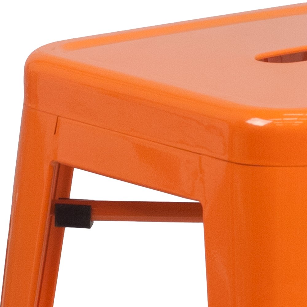 24" High Backless Orange Metal Indoor-Outdoor Counter Height Stool with Seat. Picture 9