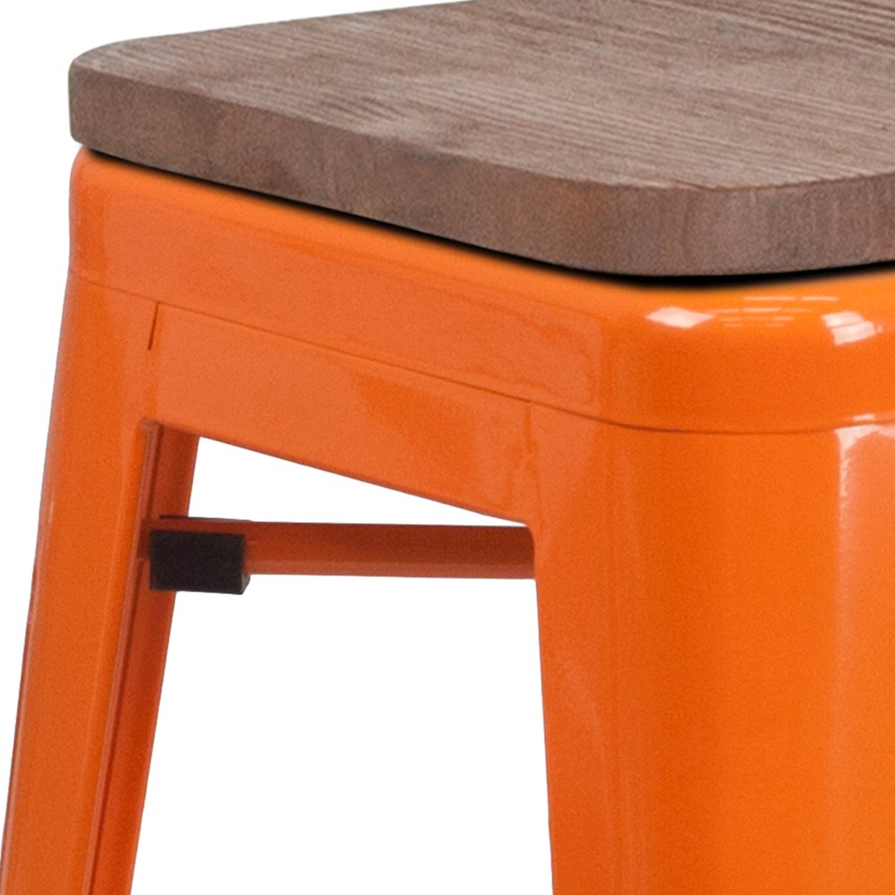 24" High Backless Orange Metal Counter Height Stool with Square Wood Seat. Picture 11