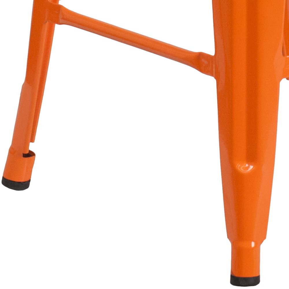 24" High Backless Orange Metal Counter Height Stool with Square Wood Seat. Picture 8