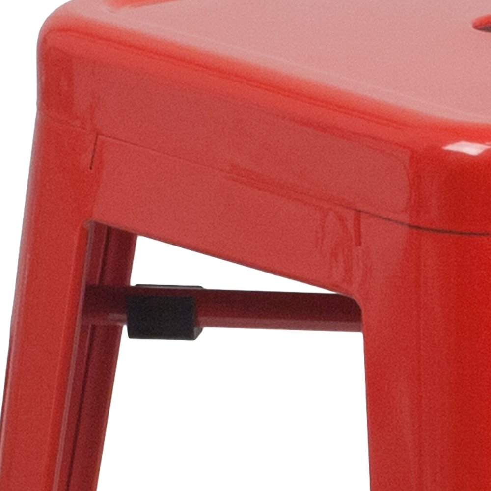 24" High Backless Red Metal Indoor-Outdoor Counter Height Stool with Square Seat. Picture 11